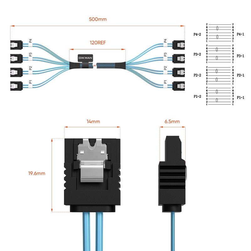 OIKWAN كابل SATA-III، 4 قطع/مجموعة 6Gb/s - كابل SATA، كابل SATA مرن 7 دبابيس، كابل بيانات SATA مستقيم بديل لأجهزة الكمبيوتر بيتكوين-سيرفر محركات CD DVD RAID HDD-SSD (3.3 قدم) - Image 2
